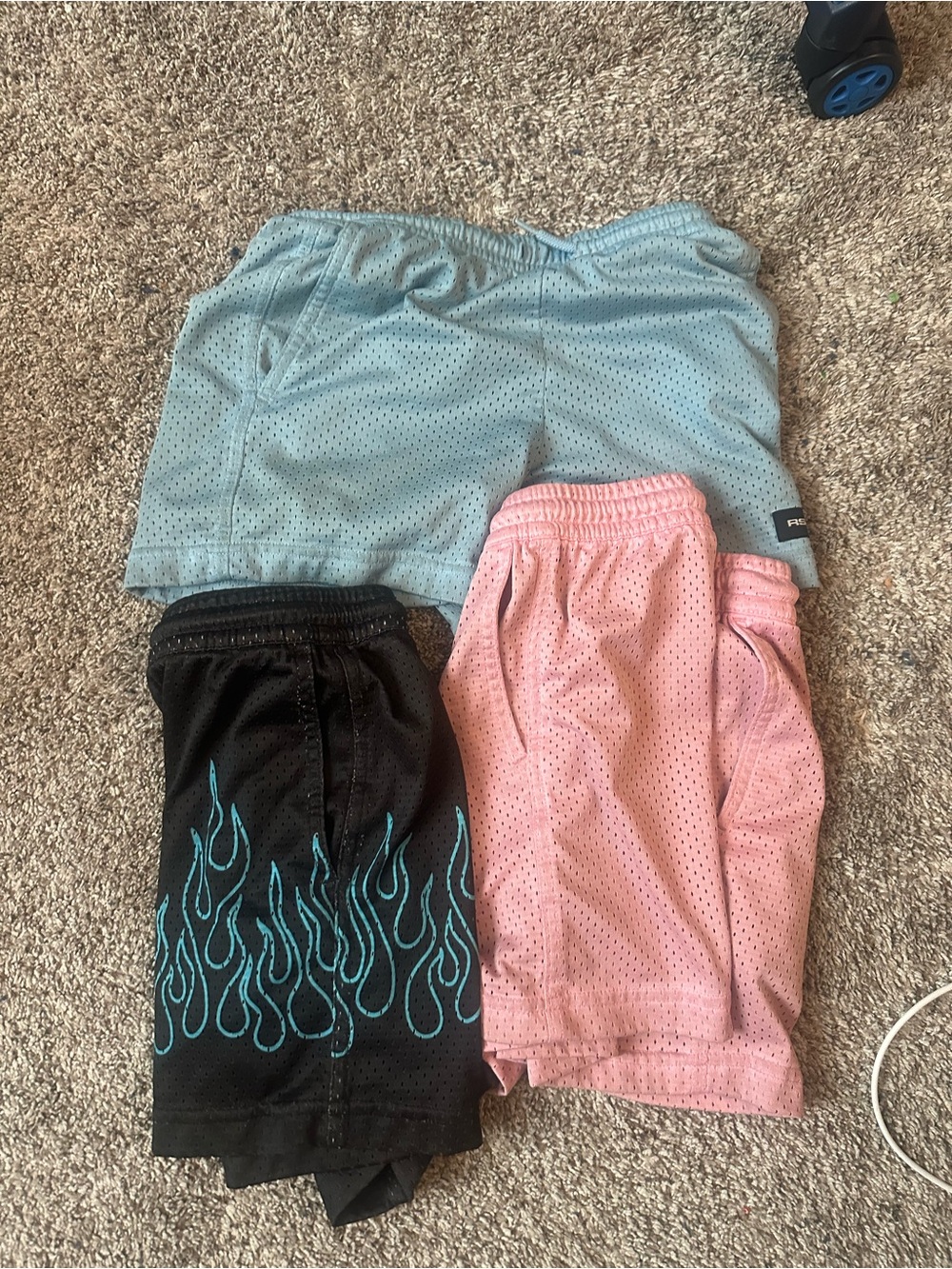 Tilly's Kids Mesh Shorts - Light Blue, Pink & Black Flame